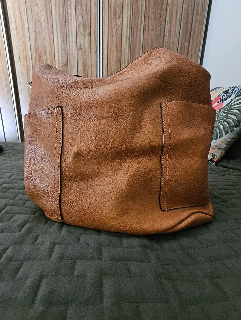Tan Faux Leather Hobo Bag